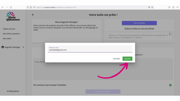 Screenshot du bouton Ajouter un contact sur la Place aux Questions 